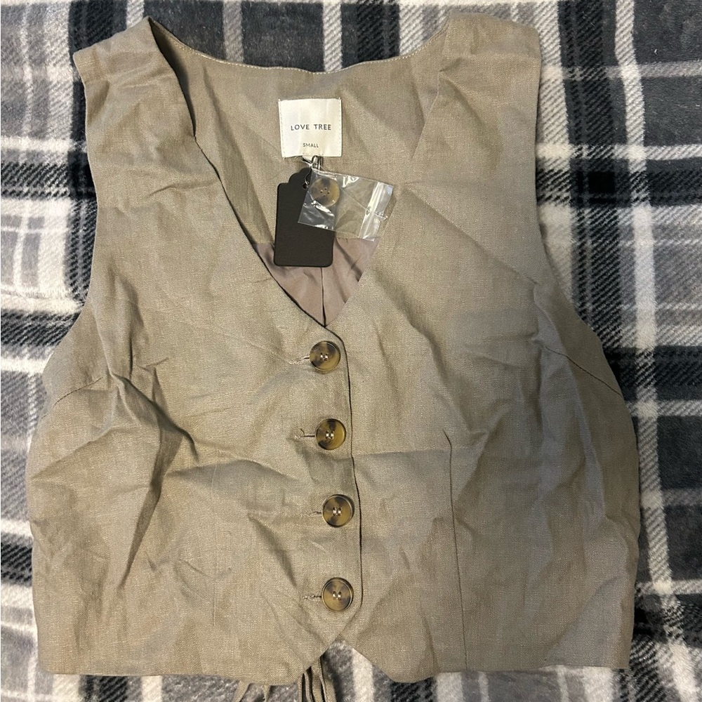 Love Tree Tan Button-Up Vest